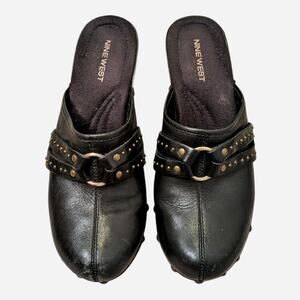 Y2k Nine West Black Leather Clogs